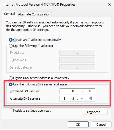 DNS Change Windows 10