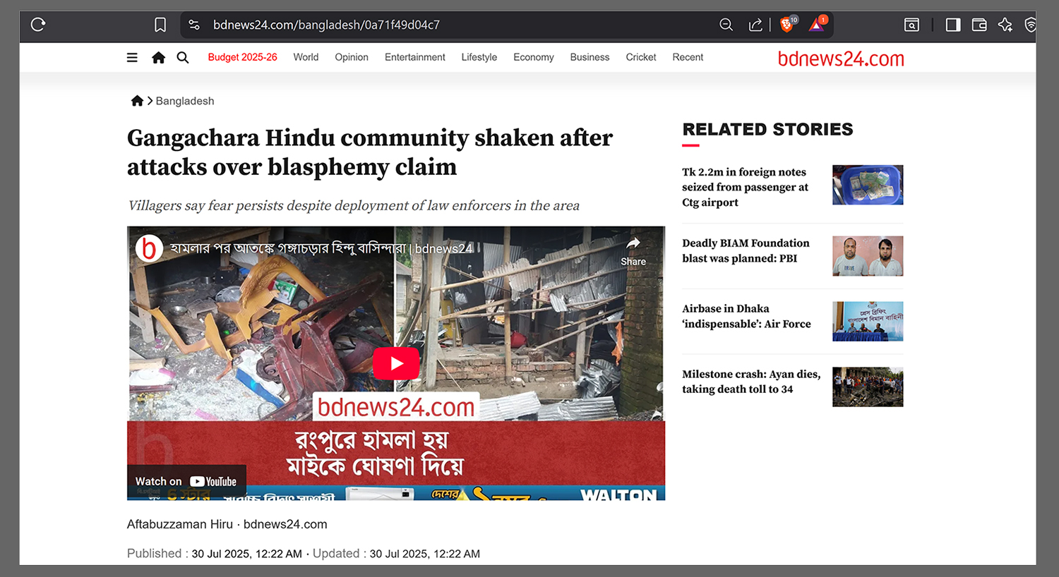attacks over blasphemy claim in Bangladesh